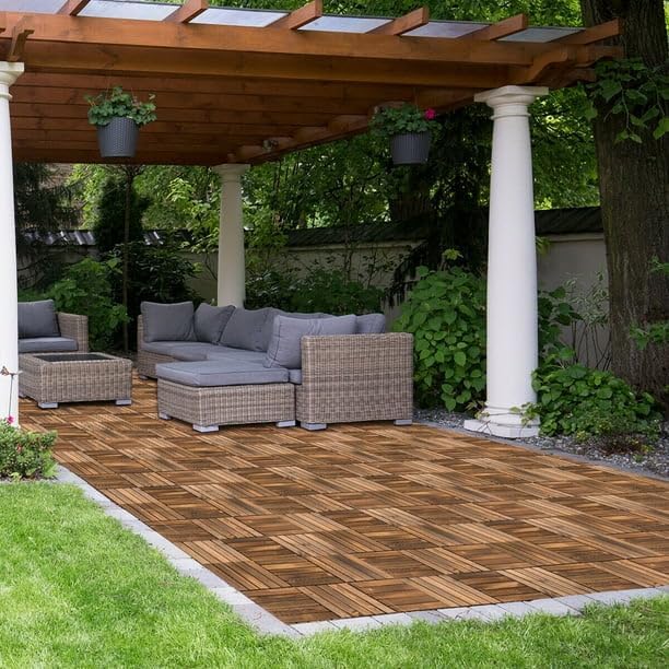 DeckEase Interlocking Wood Tile System (24-Piece Set)
