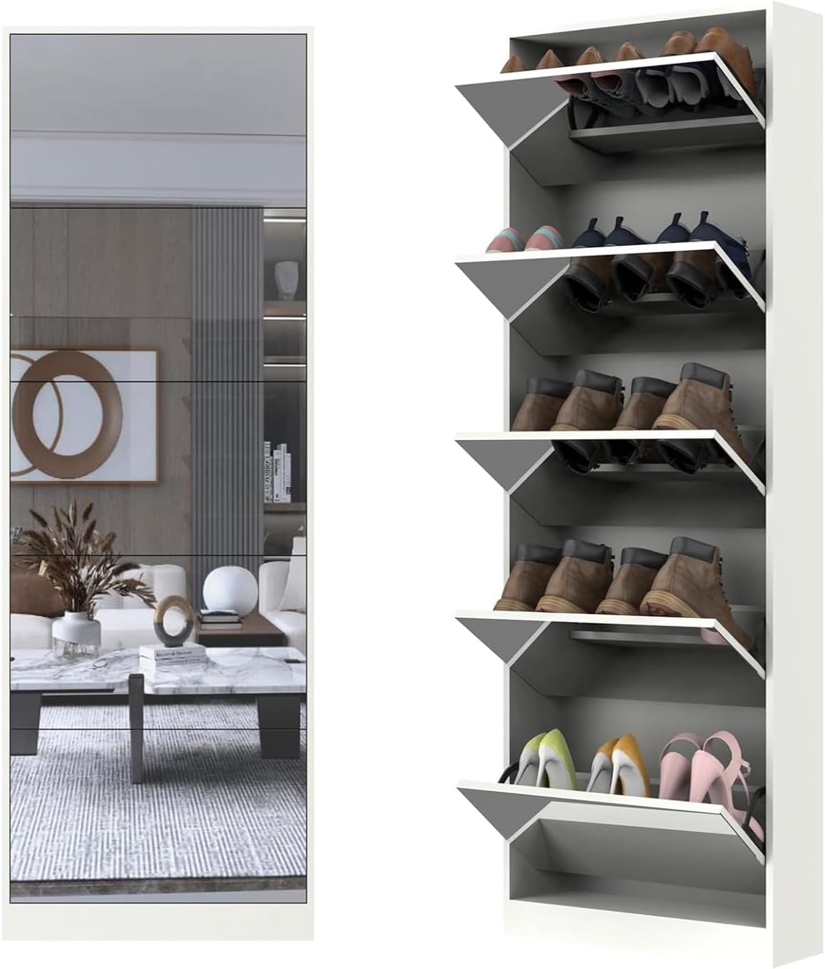 MirrorShoe Tall Entryway Shoe Cabinet