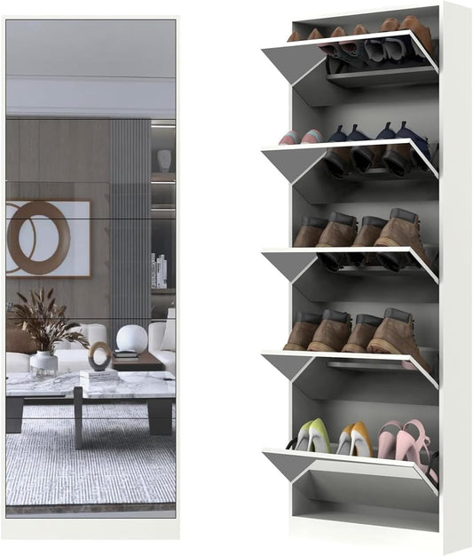 MirrorShoe Tall Entryway Shoe Cabinet