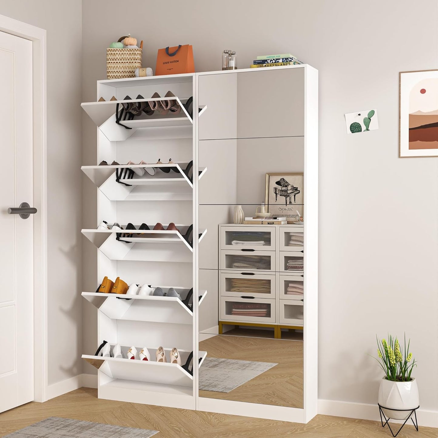 MirrorShoe Tall Entryway Shoe Cabinet