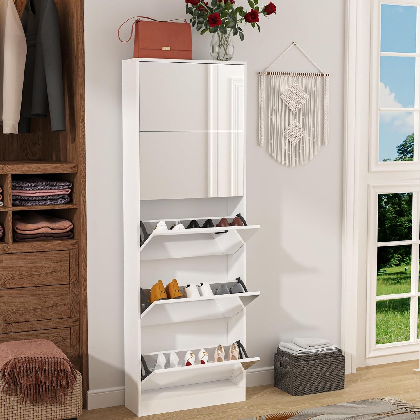 MirrorShoe Tall Entryway Shoe Cabinet
