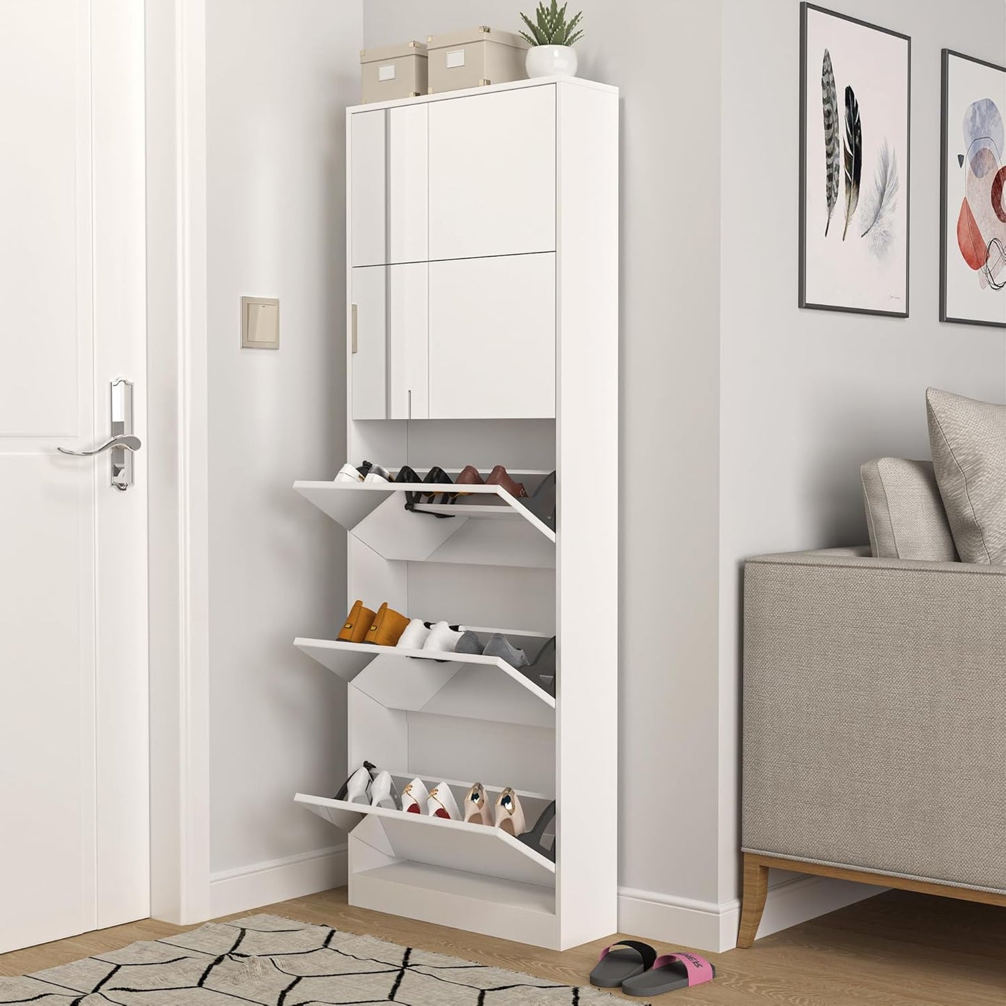 MirrorShoe Tall Entryway Shoe Cabinet