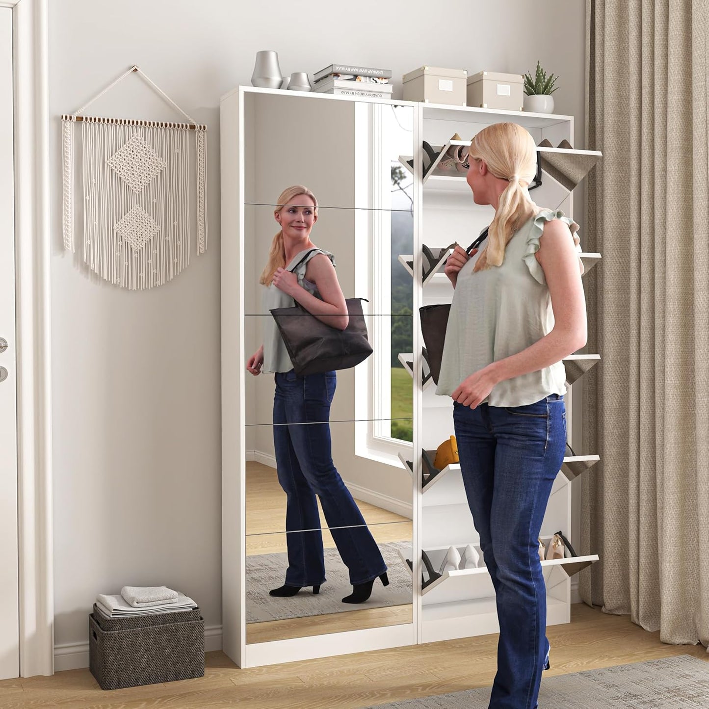 MirrorShoe Tall Entryway Shoe Cabinet
