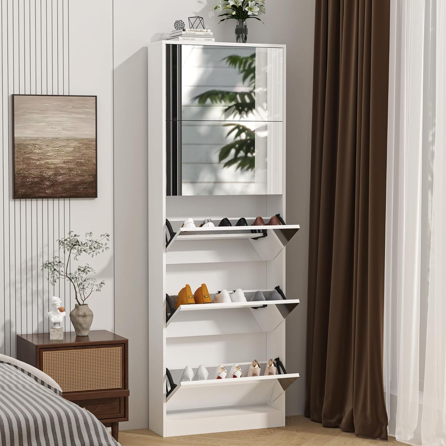 MirrorShoe Tall Entryway Shoe Cabinet