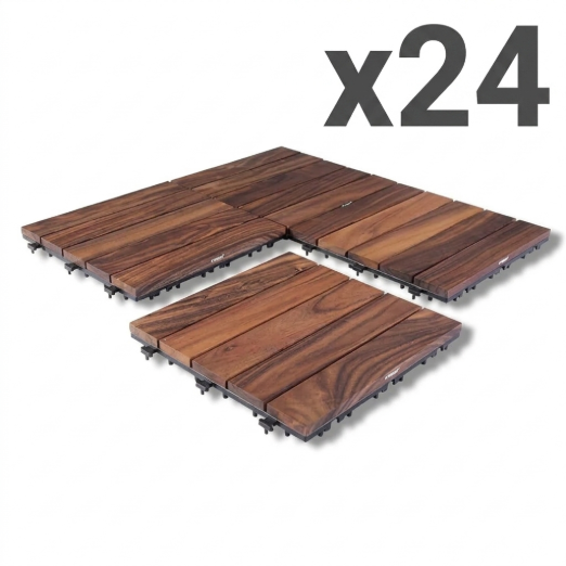 DeckEase Interlocking Wood Tile System (24-Piece Set)